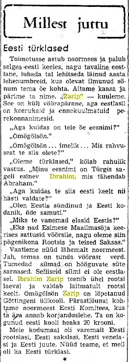 „Millest juttu — Eesti türklased“, eksiil-eesti ajalehe lugu Ibrahim Zaripist